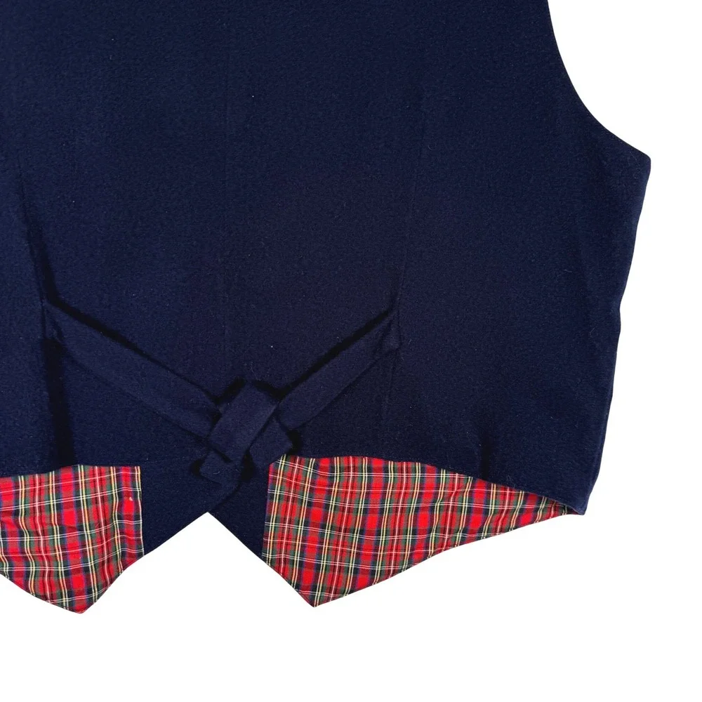 Karen Scott Vintage Christmas Vest Navy Blue Embroidered Topiary Plaid Lined XL - Picture 4 of 5